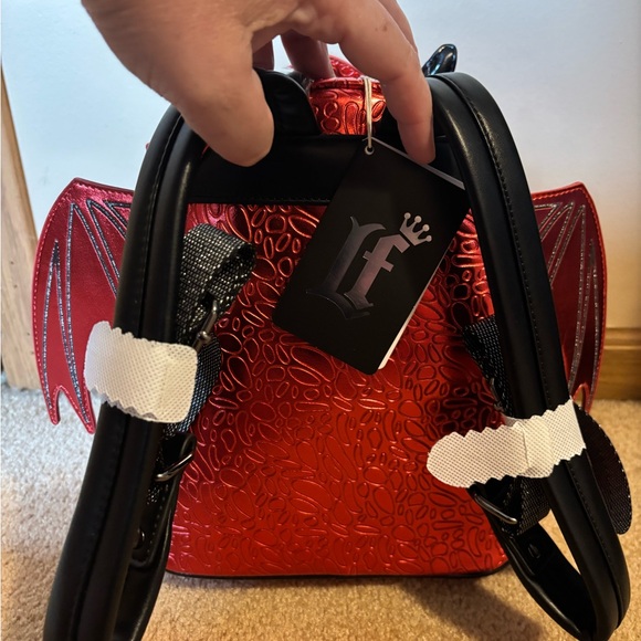 Loungefly BAM Fire Red Dragon Exclusive Mini Backpack with Shiny Flame Accents - Picture 6 of 10